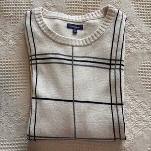 Croft & Barrow Cotton Knit Sweater Crew Neck Ivory Plaid Men’s Size XL